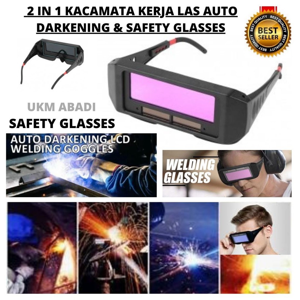 Kacamata 2IN 1 Safety &amp; Las Otomatis Gelap Auto Darkening Soldering Welding Glasses 111156