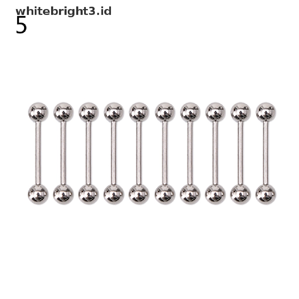 (whitebright3.id) 10pcs Anting Tindik Lidah / Puting Bentuk Barbel Bahan Stainless steel