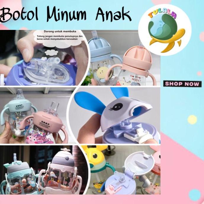 Pusat Terbaru [TULALA SHOP]Botol Minum Anak/Karakter rabbit Bear Tutup Clip/import/botol Kartun 280-450ML/Botol Jerami Anak/