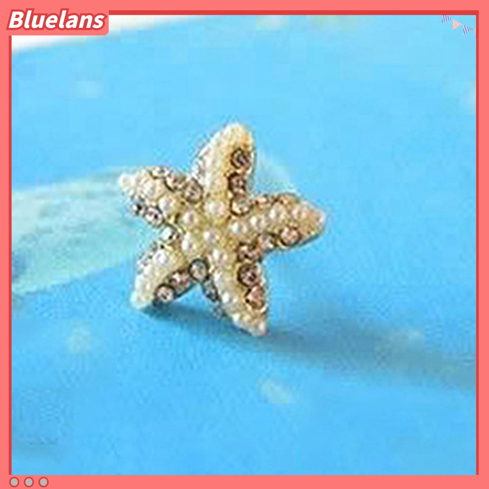 Anting Stud Bentuk Bintang Laut Aksen Mutiara Berlian Imitasi