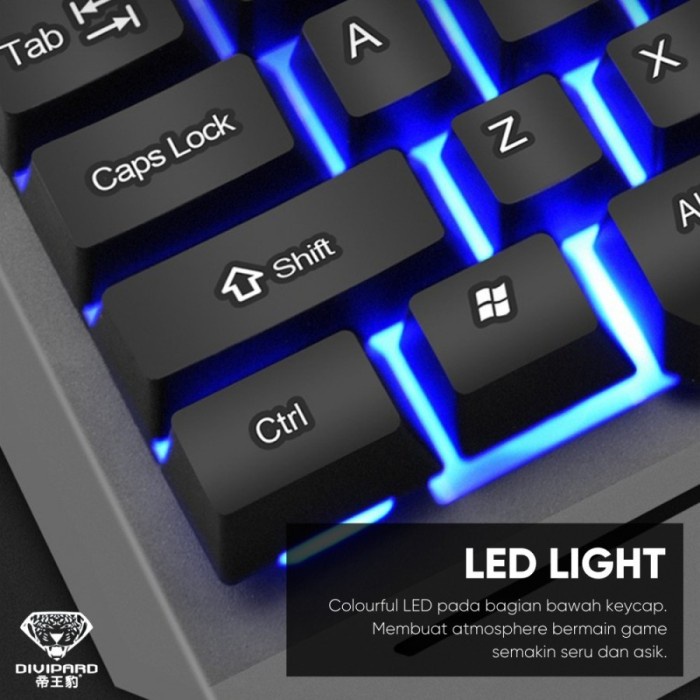 Divipard Keyboard Plus Mouse Gaming GMK-70 Kabel USB 2.0 LED Light