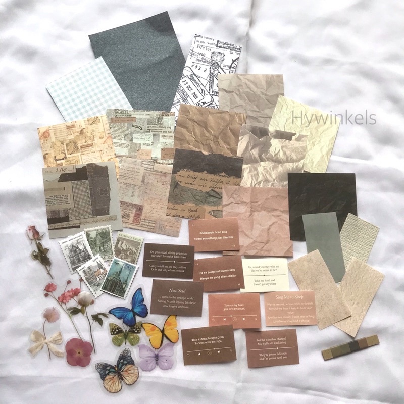 

(baca deskripsi) 40 pcs++ kertas dekorasi jurnal untuk scrapbook vintage aesthetic deco journal, aesthetic deco paper for journaling