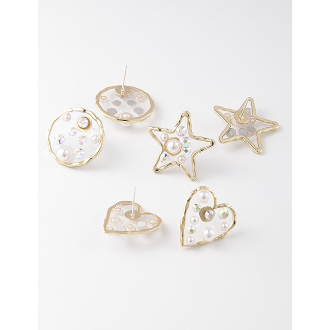 LRC Anting Tusuk Fashion Transparent Resin Pearl Love Round Five-pointed Star Earrings