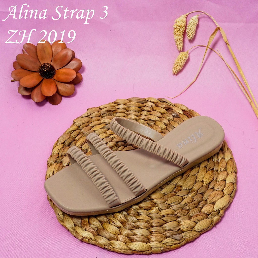6.6 MEGA!! Sandal Slop Motif Kerut Wanita Jess 3tali kerut 2019-A15-MOCCA
