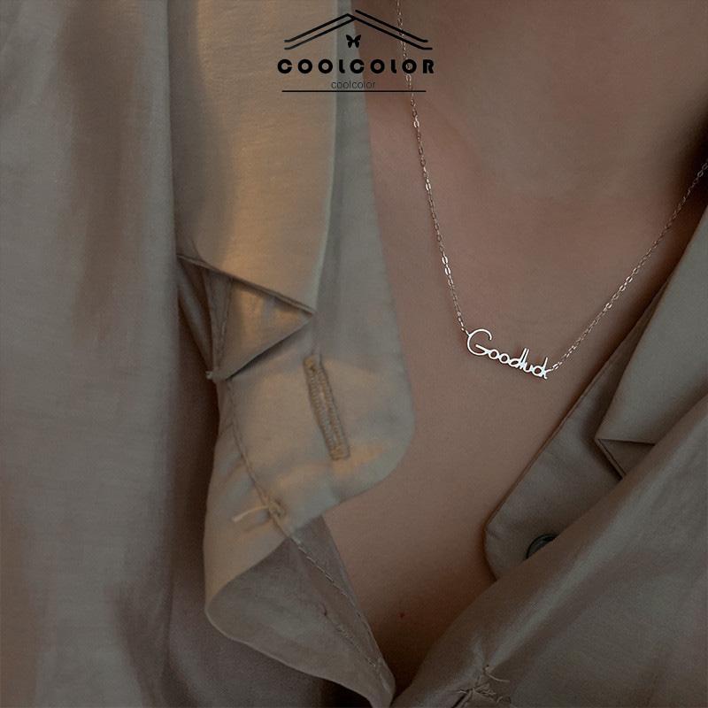 COD❤️Kalung Wanita Goodluck Pendant ins Style Simple Letter Clavicle Chain Impor Dari Korea Selatan Murah Wanita Aksesoris Fashion