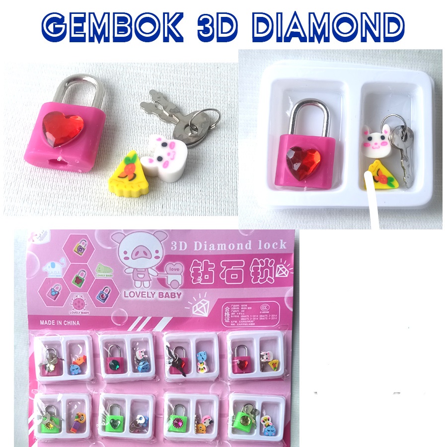 Mainan Gembok Mini  - GEMBOK MINI 3D Diamond Satuan