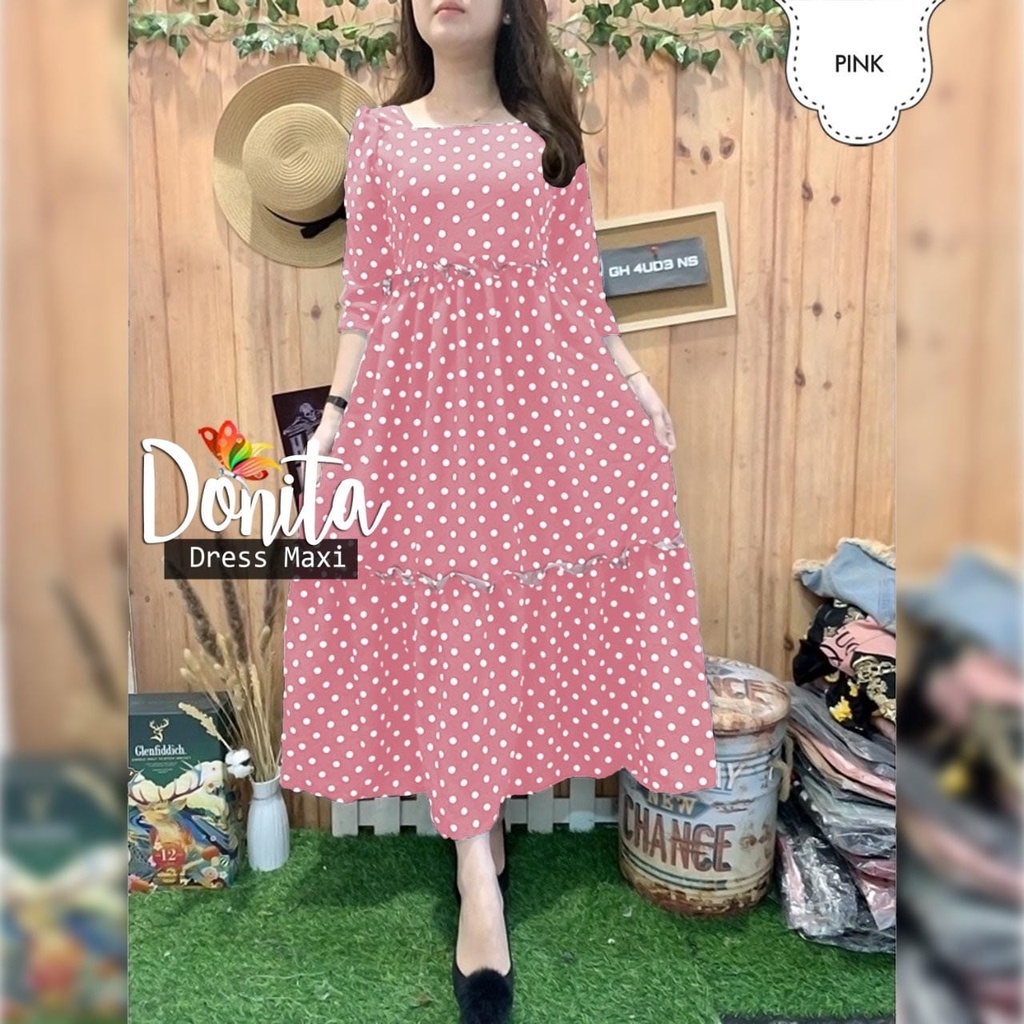 DRESS MAXY DONITAA POLKA PAKAIAN WANITA GAMIS MAXI MONALISA JCHM