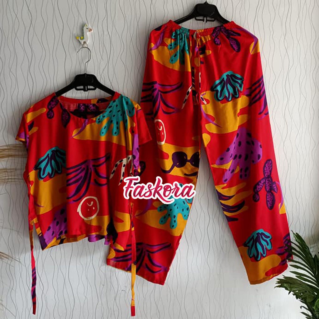 One Set Wanita Kekinian Pajamas Tie dye Karang / Set Rayon Jumbo XXL Tie dye / One Set Rayon Jumbo