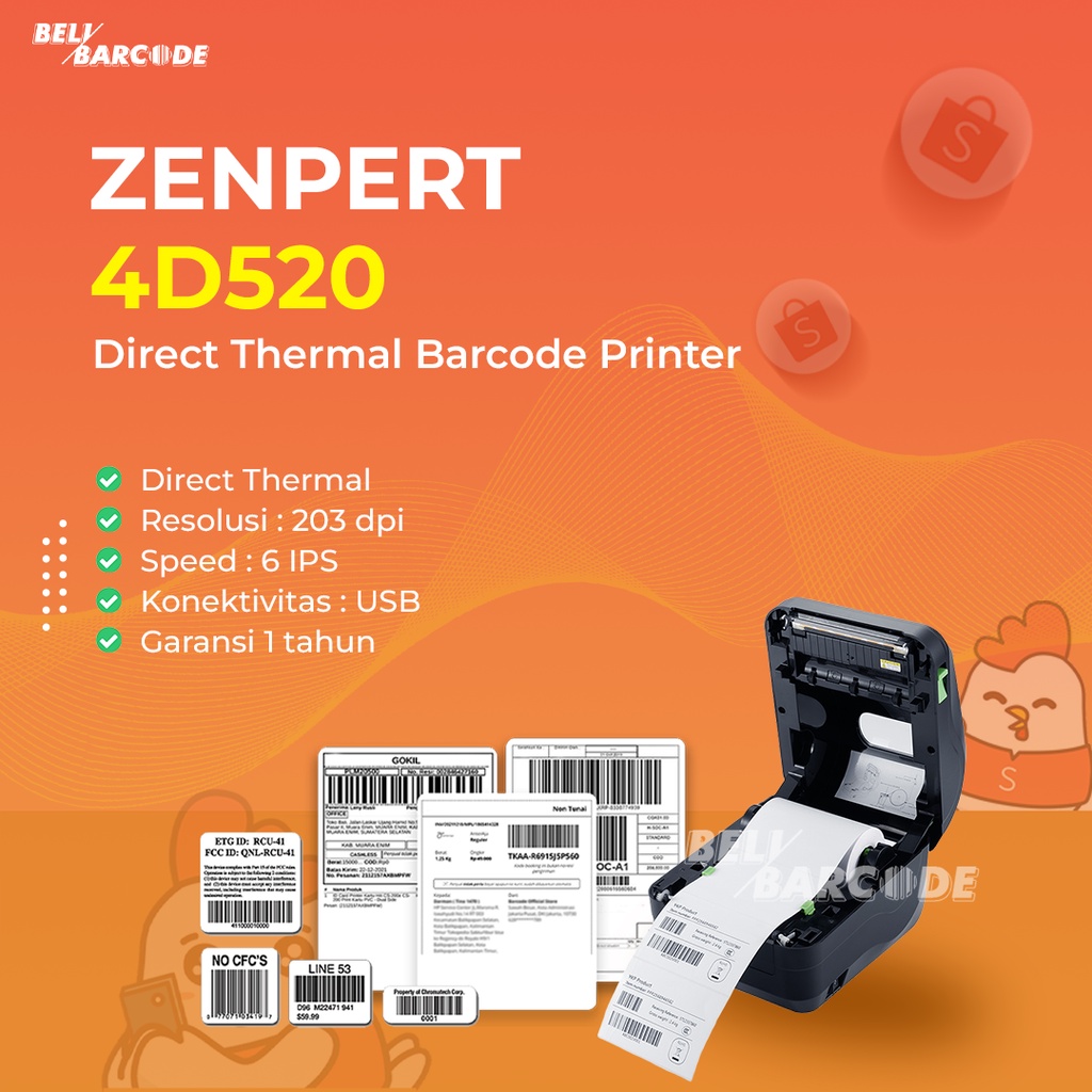 Printer Label TSC Zenpert 4D520 Cetak Barcode Direct Thermal USB