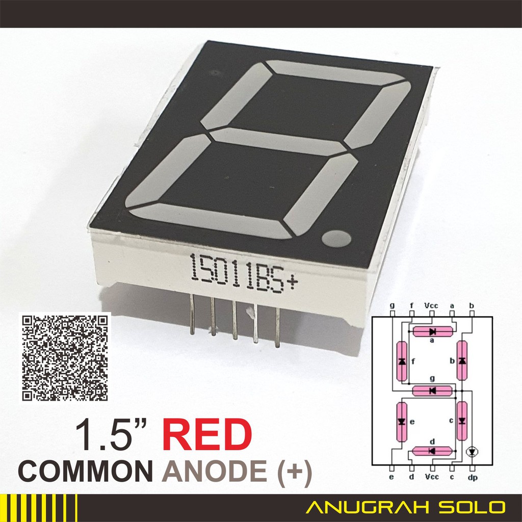 Seven Segment LED 7 Segmen 1.5 inch Merah 1 digit common Anode 1.5inch