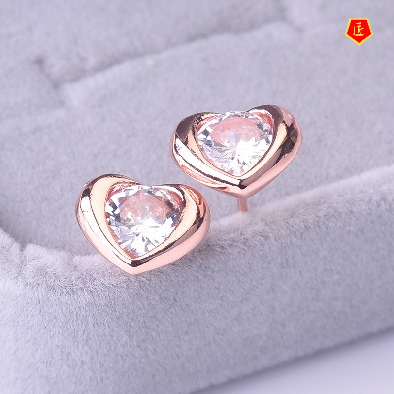 [Ready Stock]New Classic Heart-Shaped Ear Studs 18K Rose Gold