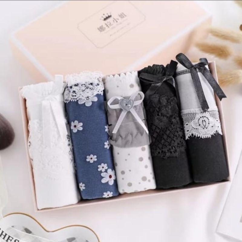 Celana  dalam WANITA impor elastic COTTON  underwear (1 Box isi 5 pcs)
