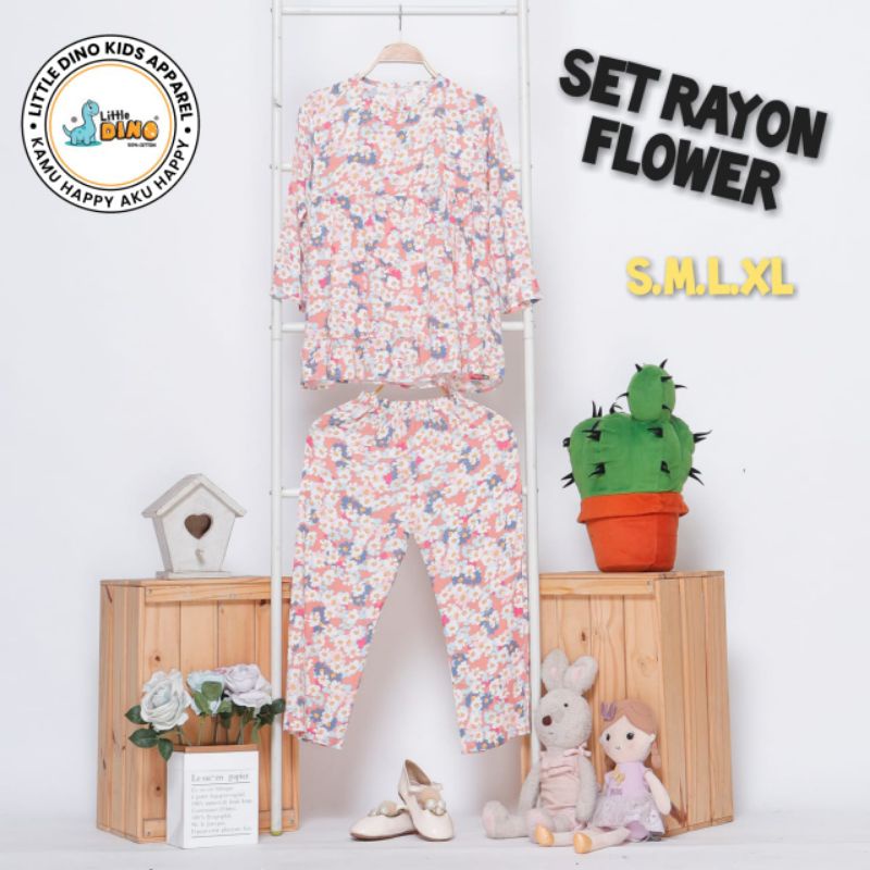 Setelan Anak Rayon One set Perempuan Flower Piyama Celana Panjang 4 5 6 7 tahun Baju Harian Anak Tanggung