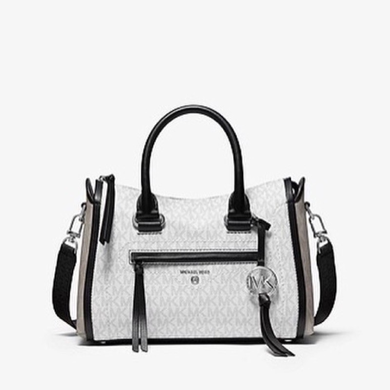 MICHAEL KORS MK Carine Small Tri-Tone Logo Satchel White Combo