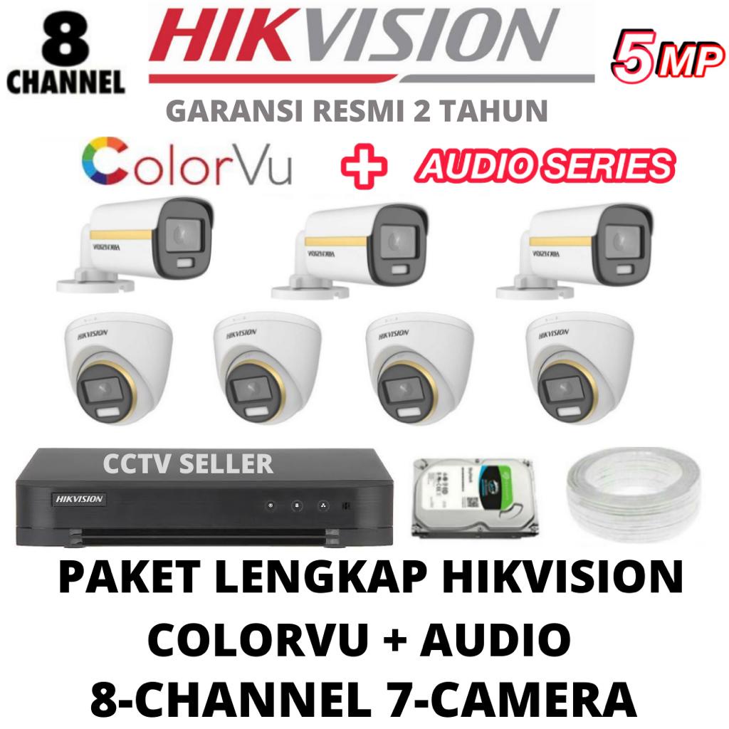 PAKET CCTV HIKVISION 5MP COLORVU AUDIO 8 CHANNEL 7 CAMERA