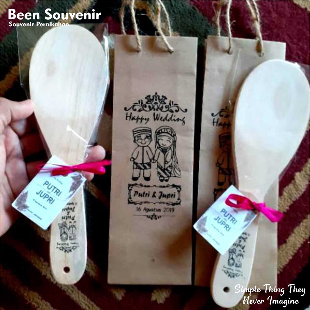 Centong Kayu Souvenir Cantik Pack Plastik Plus Paper Bag bonus Kartu Ucapan