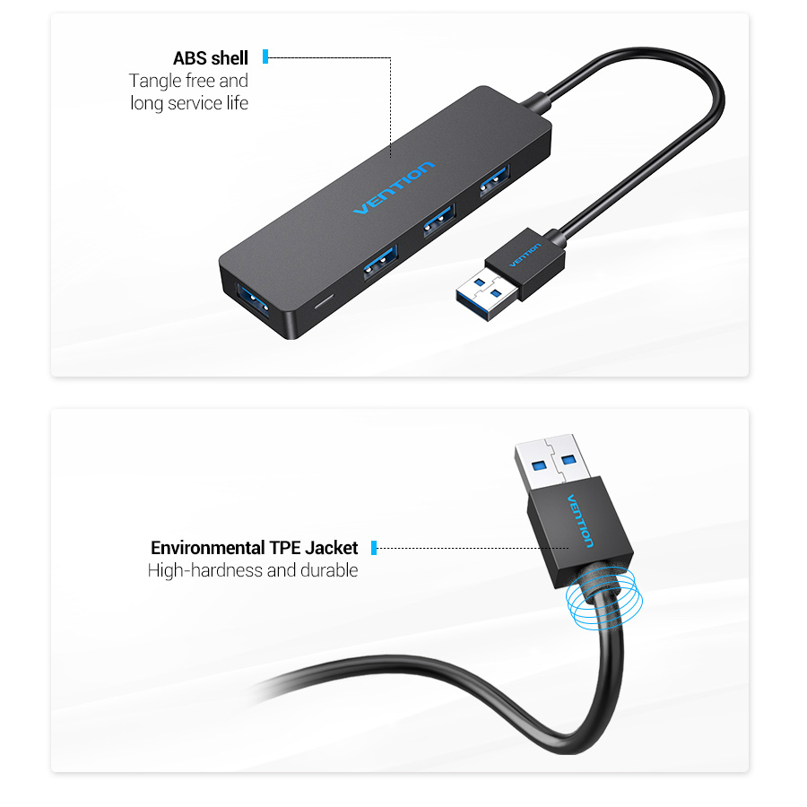 Vention Hub 4 Port Usb 3.0 Ultra Slim Kecepatan Tinggi Untuk Notebook / Pc