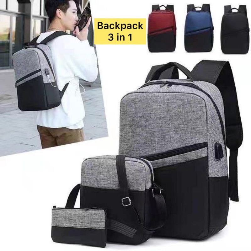 TAS RANSEL 3IN1 KOMBINASI HITAM IMPORT