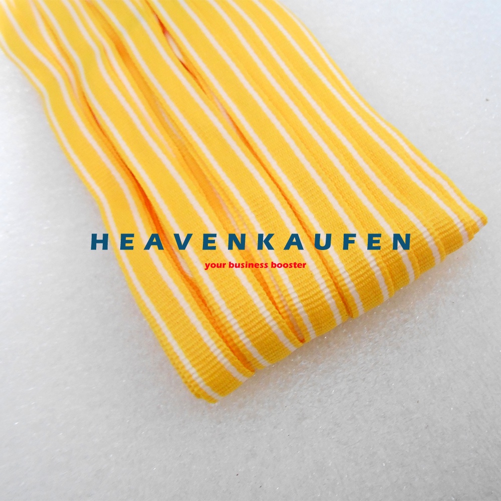 Webbing Strip Halus Lebar 1 cm Warna Kuning Strip Putih Harga Per Rol isi 18 Meter