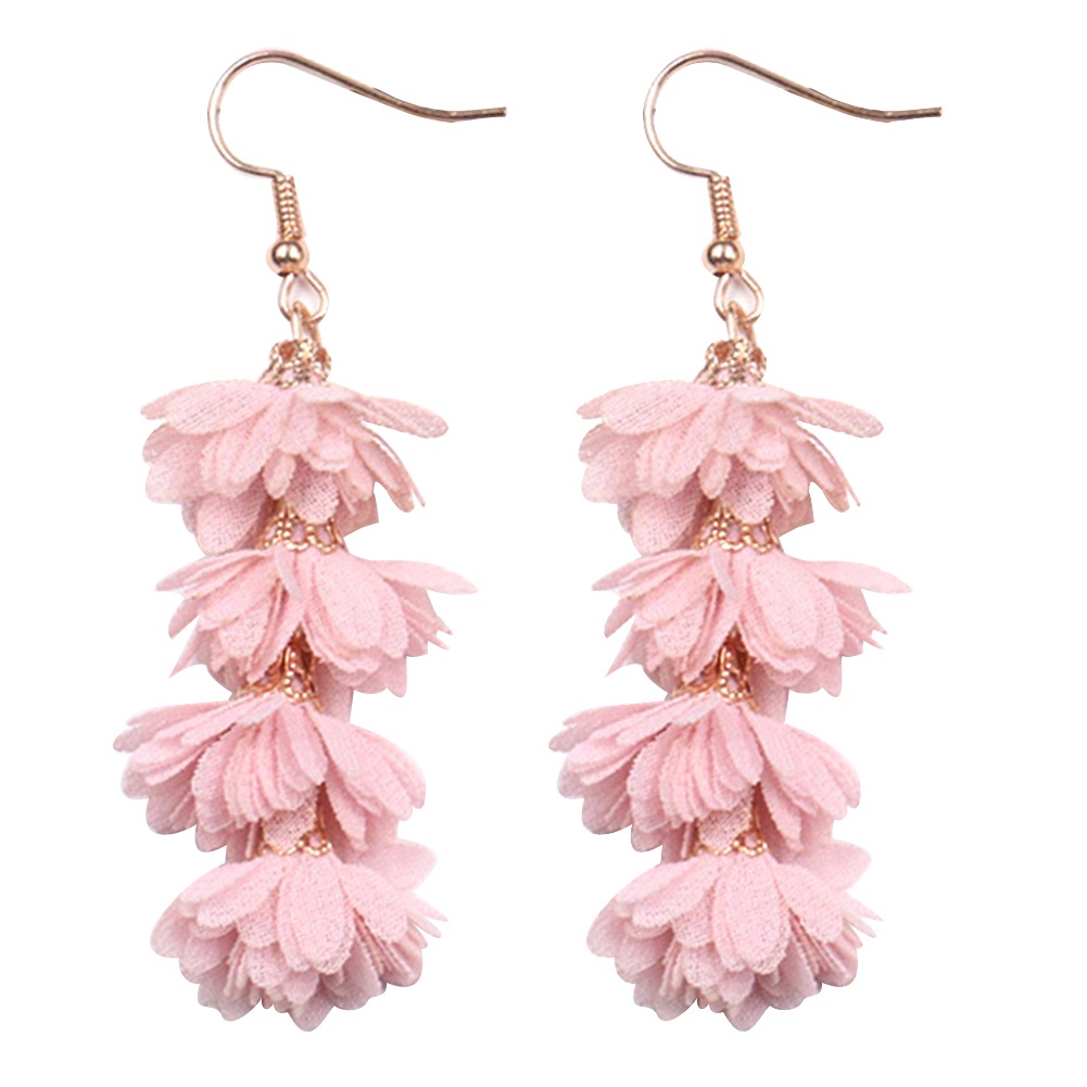 Anting Kait Gantung Panjang Desain Bunga Kain Rumbai Gaya Boho Untuk Wanita
