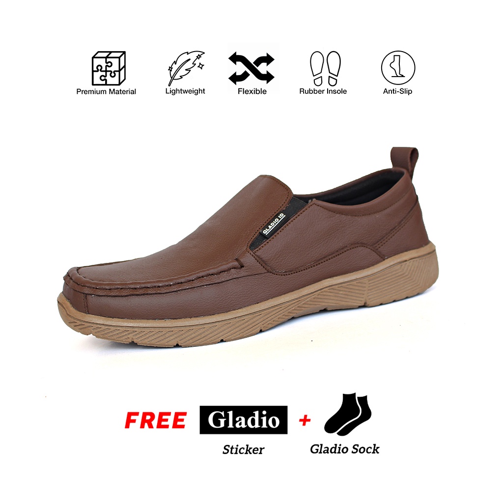 Sepatu Pria Gladio Slip On Kulit _ GLADIO Lucky Coklat
