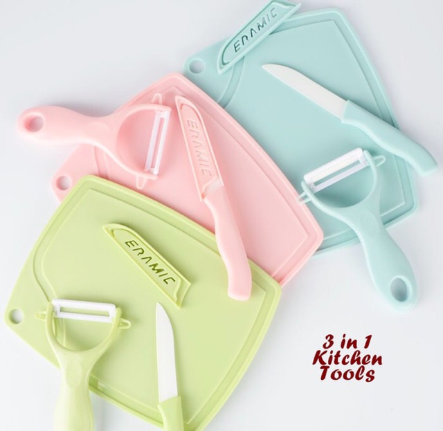 Pisau dapur dengan talenan dan peeler 3 in 1 kitchen tool set ok  good quality