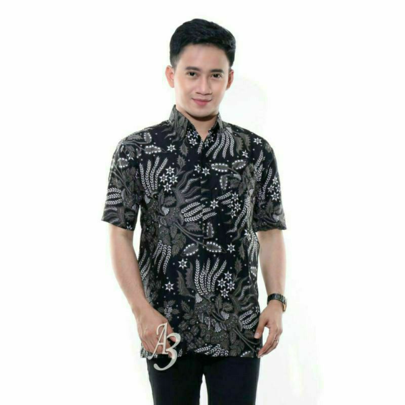 Baju Batik Pria Batik Pria Batik Lengan Pendek Batik Pria Lengan Pendek-Manggar abu