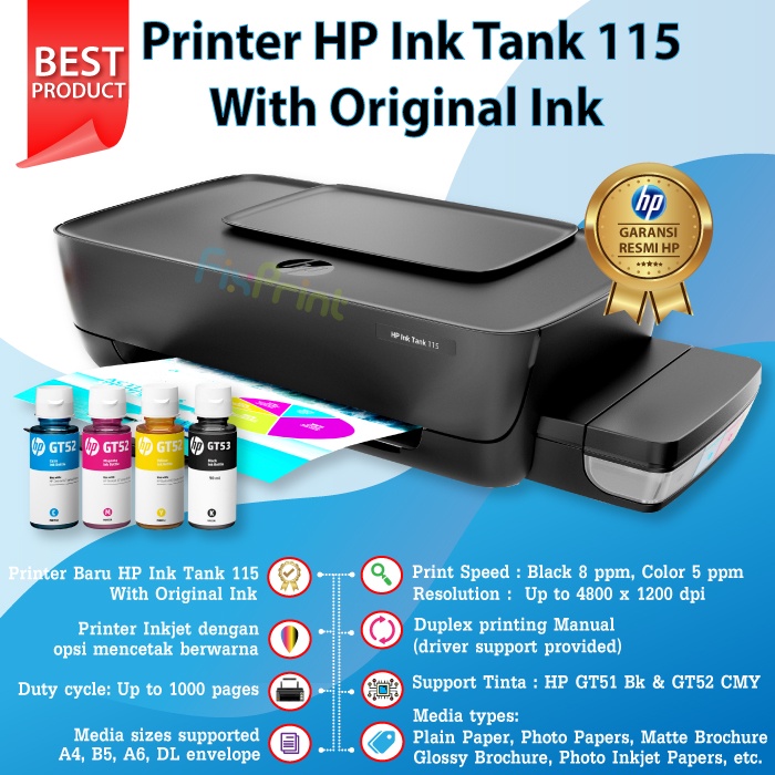 Printer Ink Tank Inktank HP 115 Infus With Tinta GT51 / GT53 Black GT52 Color