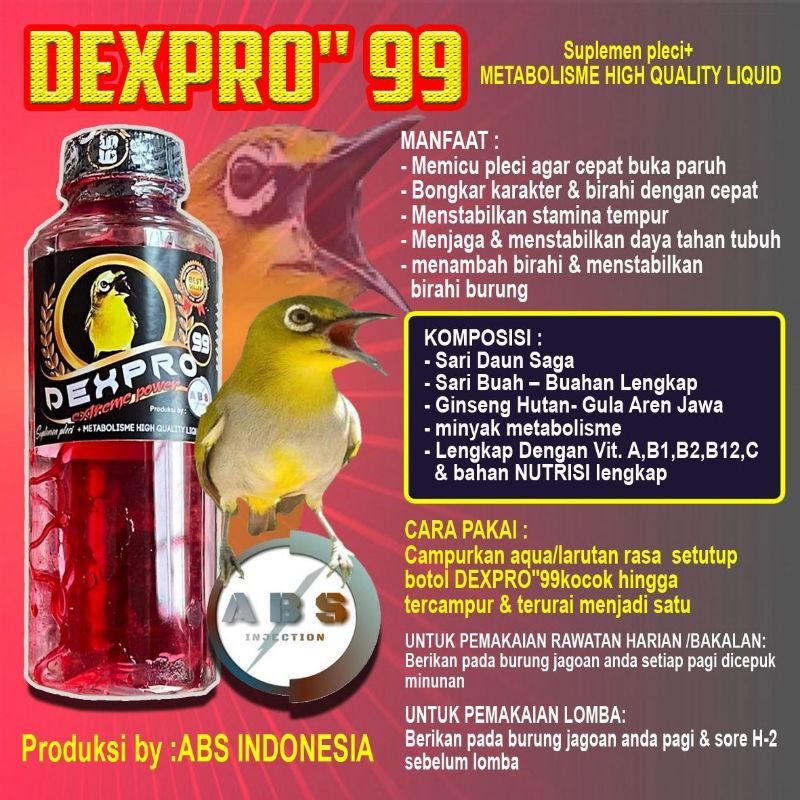 dexpro 99 liquid  suplemen pleci mempercepat  buka paruh burung pleci