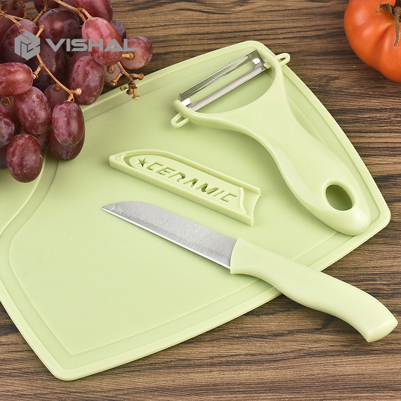 VISHAL Pisau Set Keramik 3 In 1 Talenan Knife Set Peeler Buah Ceramic Fruit Knife VS-1806