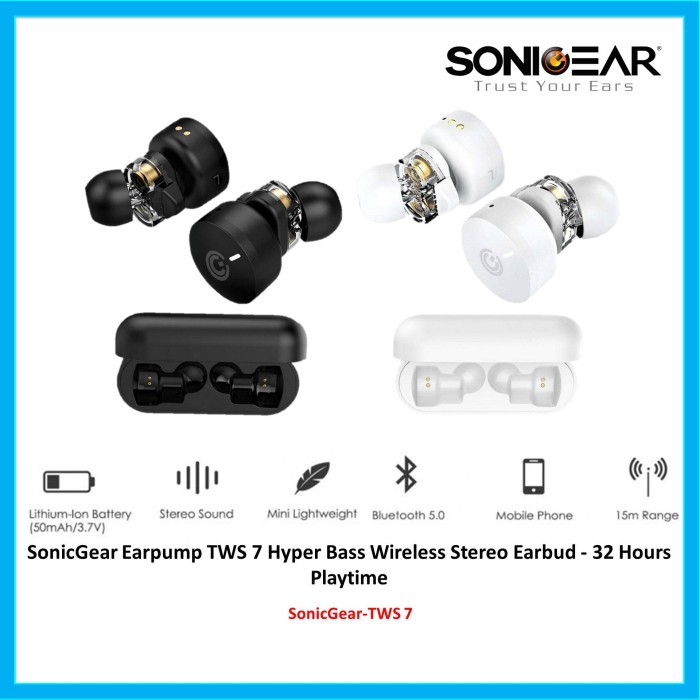 Earphone SonicGear Earpump TWS7 Hyperbass Bluetooth 5.0 ( Earpump TWS 7 )