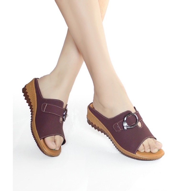 Sandal Sendal Wedges Wanita Hak Tinggi Kulit Terbaru 2023 ZN03