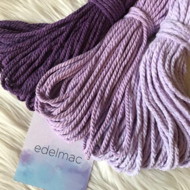 Ecer 20m | Tali Benang Katun Macrame Ungu 4mm Twist