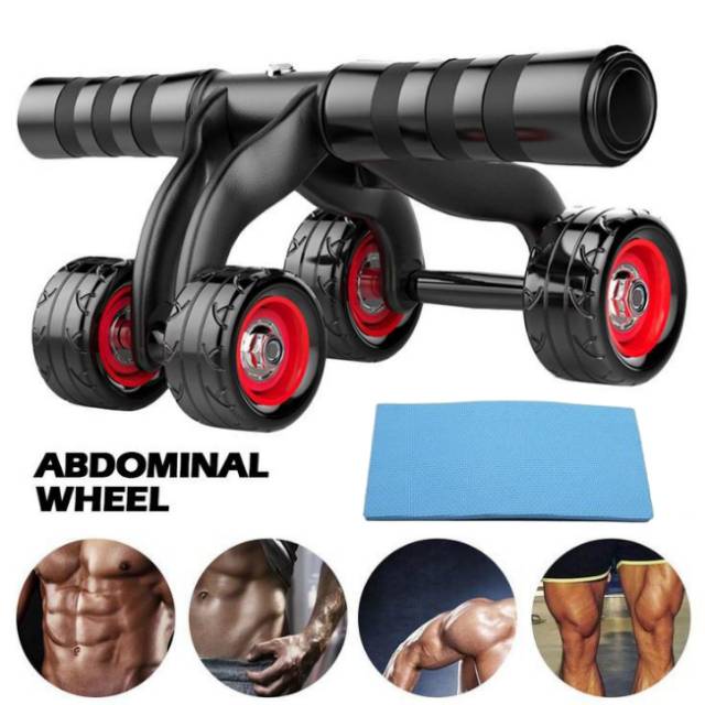 Ab Wheel Ab Roller 4 Wheel Alat Sit up Alat Bantu Gym ABS Otot Perut Lengan Fitness Roda Yoga