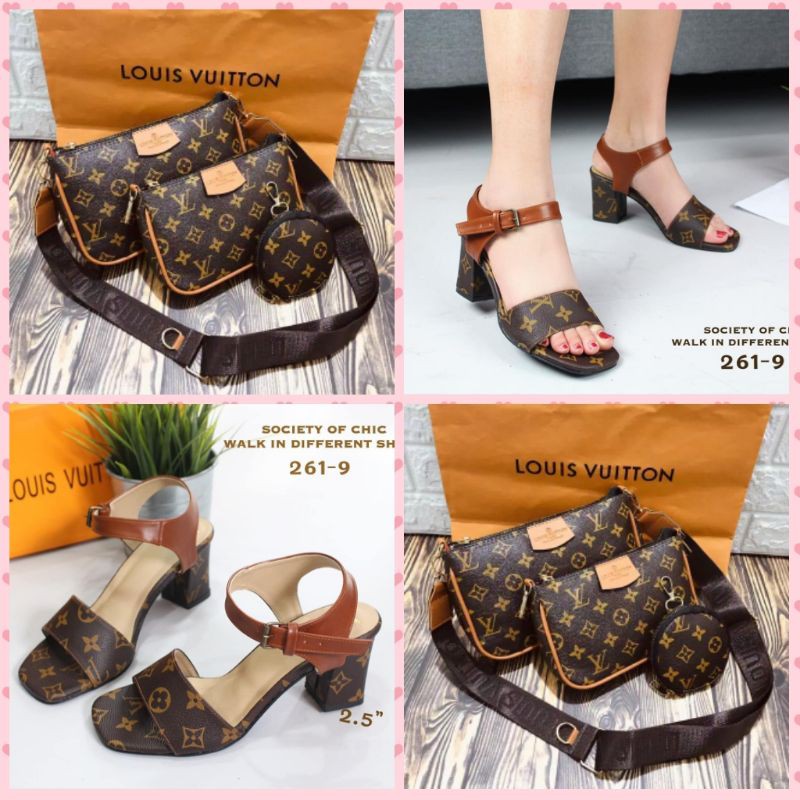 paket 4in1 hadiah untuk istri tas dan sandal heels bunga