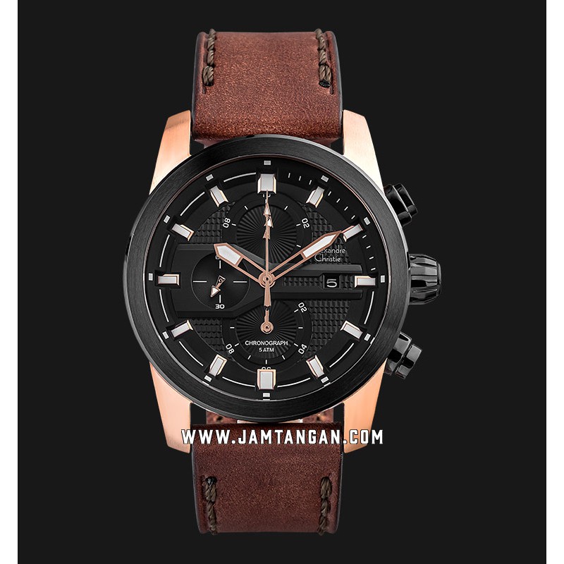 Alexandre Christie AC 6562 MC LBRBA Chronograph Men Black Dial Brown Leather Strap
