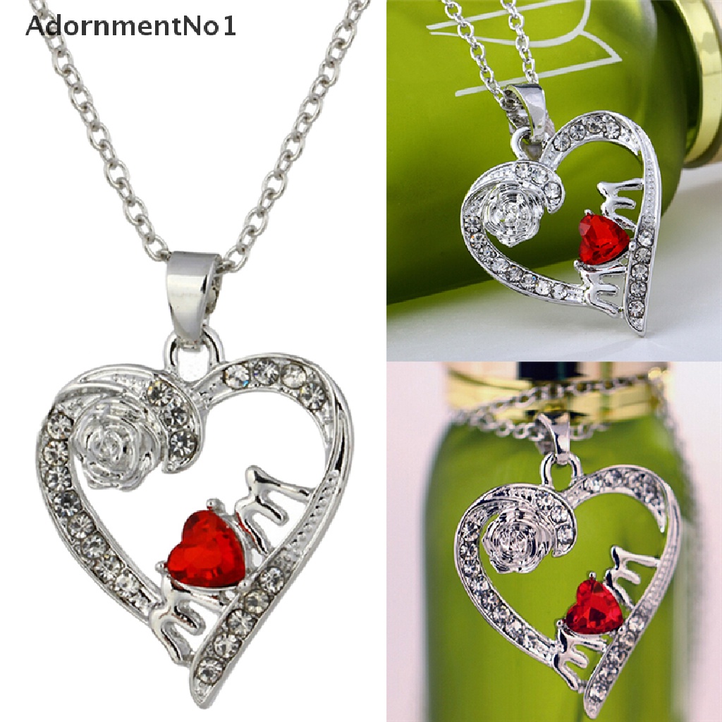 (AdornmentNo1) Kalung Rantai Dengan Liontin Hati Aksen Kristal Imitasi Untuk Hadiah Hari Ibu