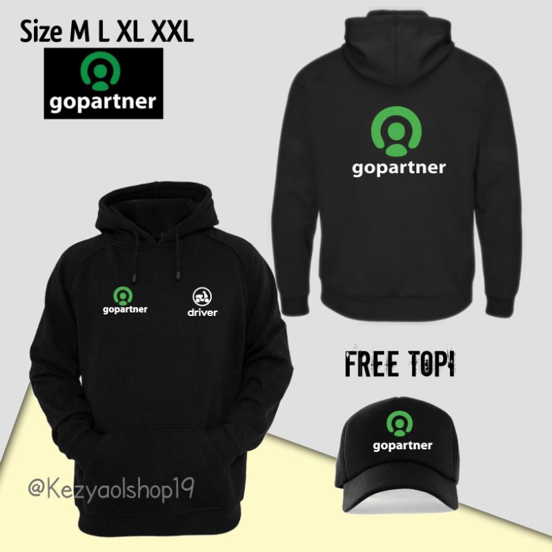 Jaket sweater Hoodie Logo Gopartner/Driver Ojol[ojek Online]+Topi Fleece Tebal