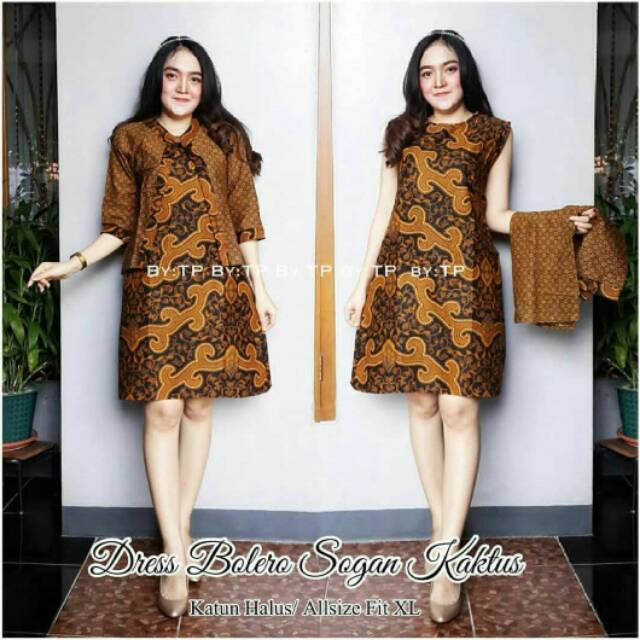 GROSIR BATIK DRESS BOLERA SOGAN KAKTUS