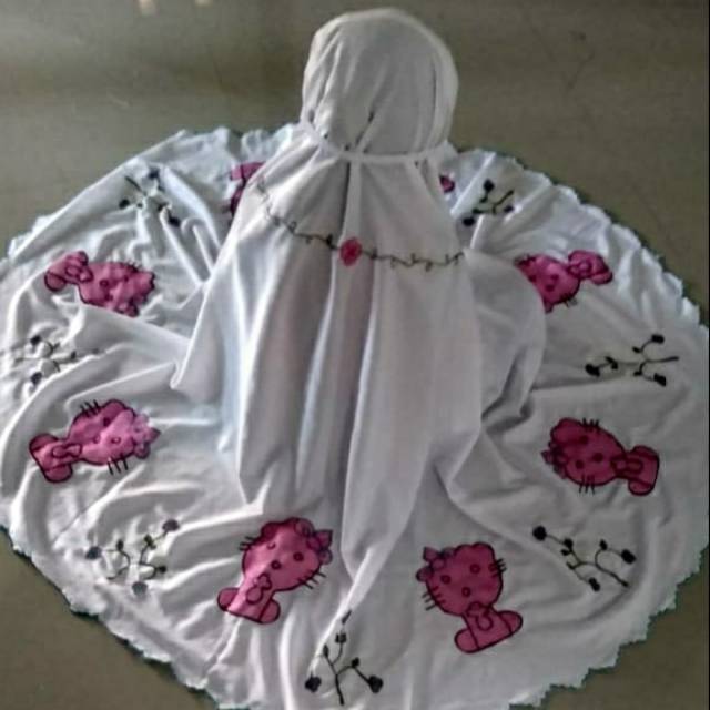 MUKENA ANAK PUTIH MOTIF BORDIR - MUKENA BORDIR HELLO KITTY - MUKENA ANAK - MUKENA LUCU