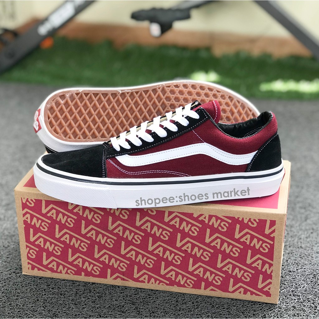 Vans Oldskool Black Maroon White Bisa Bayar Ditempat Real Picture Sneakers Pria