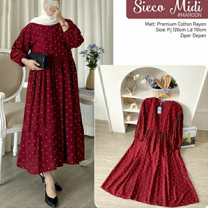Penjualan Terbanyak.. MIDI DRESS POLKADOT//MIDI DRES PREMIUM//MIDI DRESS MUSLIM//MIDI DRESS KOREA TE