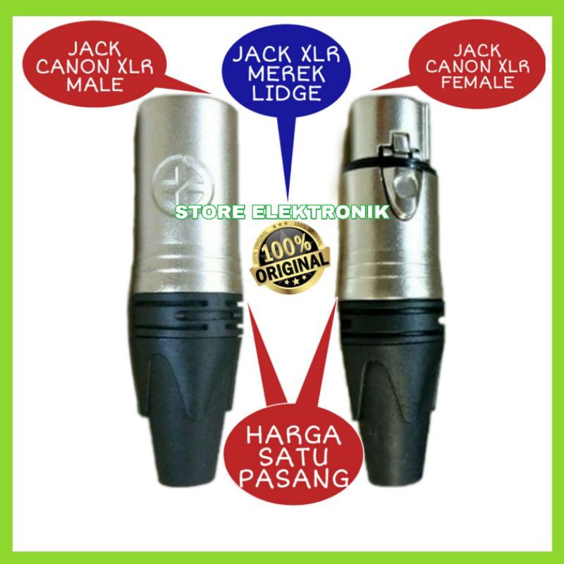 Jack Canon Xlr Satu Pasang Merek LIDGE Female + Male ( Cowok + Cewek )