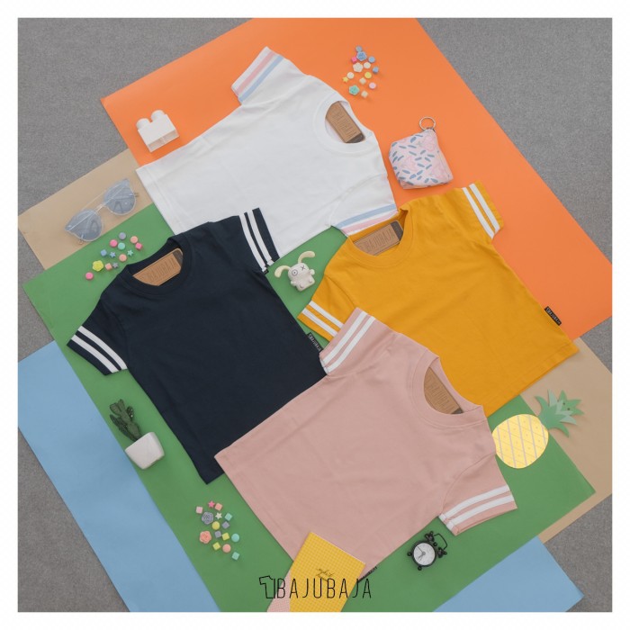 Bajubaja junior line tshirt / kaos polos oblong anak strip garis tebal - Jr Line Dusty, XS 1-2 tahun