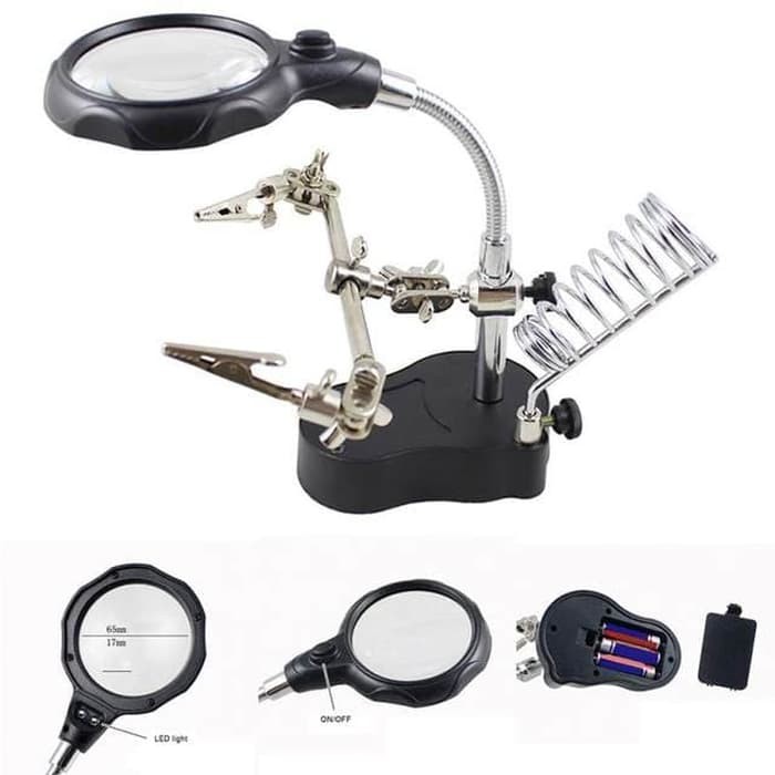 Helping Hand Magnifier Soldering Stand Alat Bantu Solder dengan LED