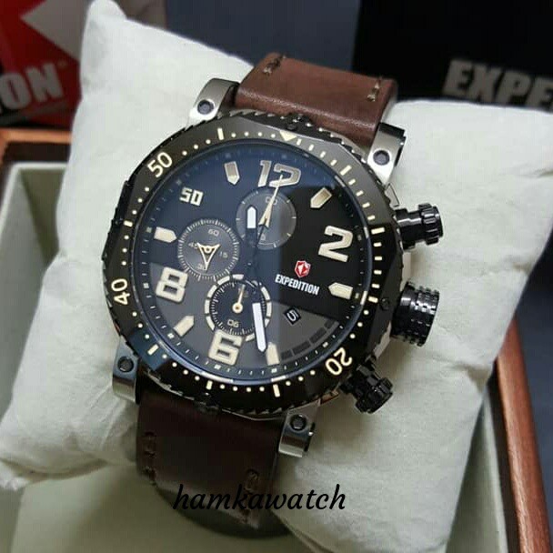 jam tangan / Watch_Id pria expedition original e6658 silver black leather brown