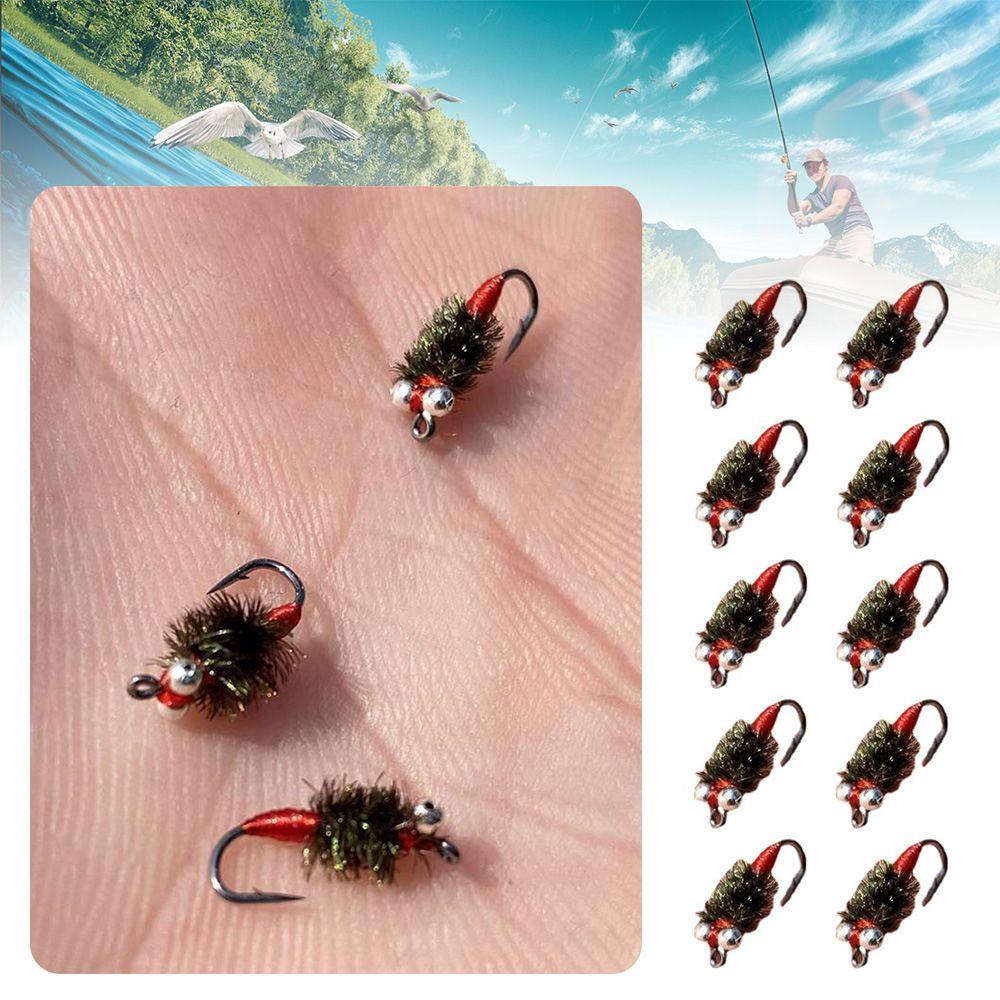 Top 10PCS Umpan Pancing Fly Trout Portable Buatan Serangga Engkol Swimbaits Coklat Caddis