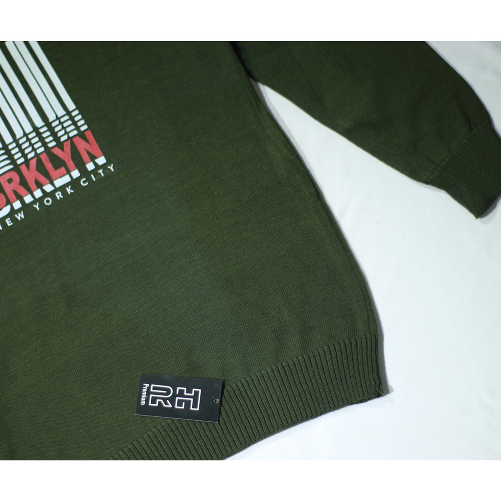 RH - sweater baju rajut crewneck pria original kerah oblong rajutan