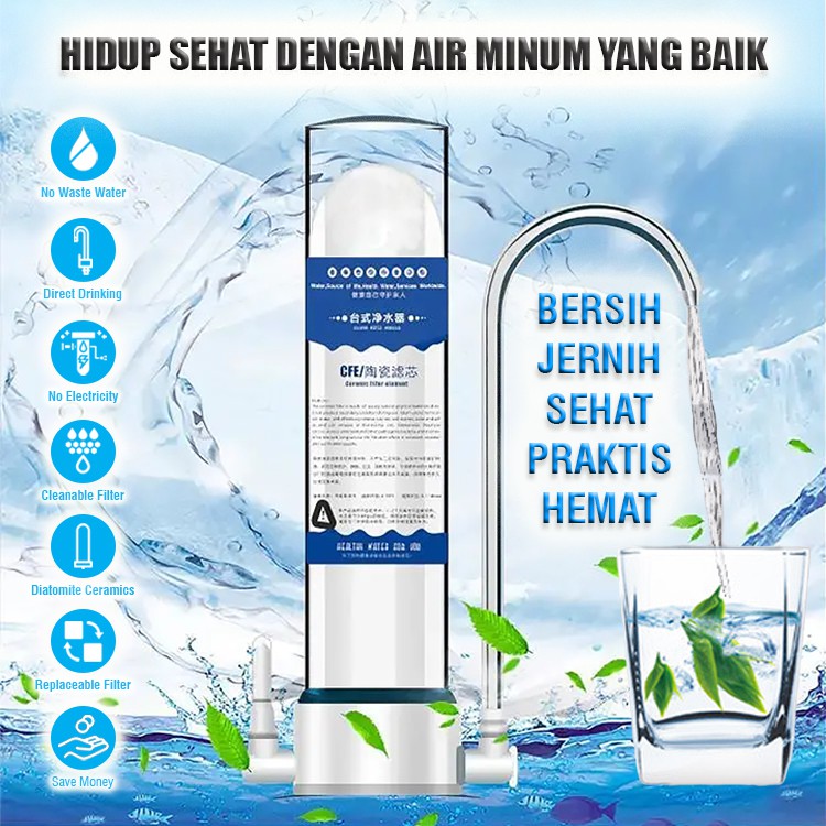 Filter Air Keran Water Purifier Transparan Pemurni Air Keramik Bisa Langsung Minum