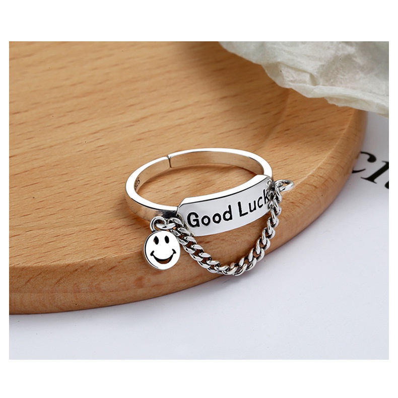 Cincin Desain Smiley Warna Silver Gaya Hip Hop